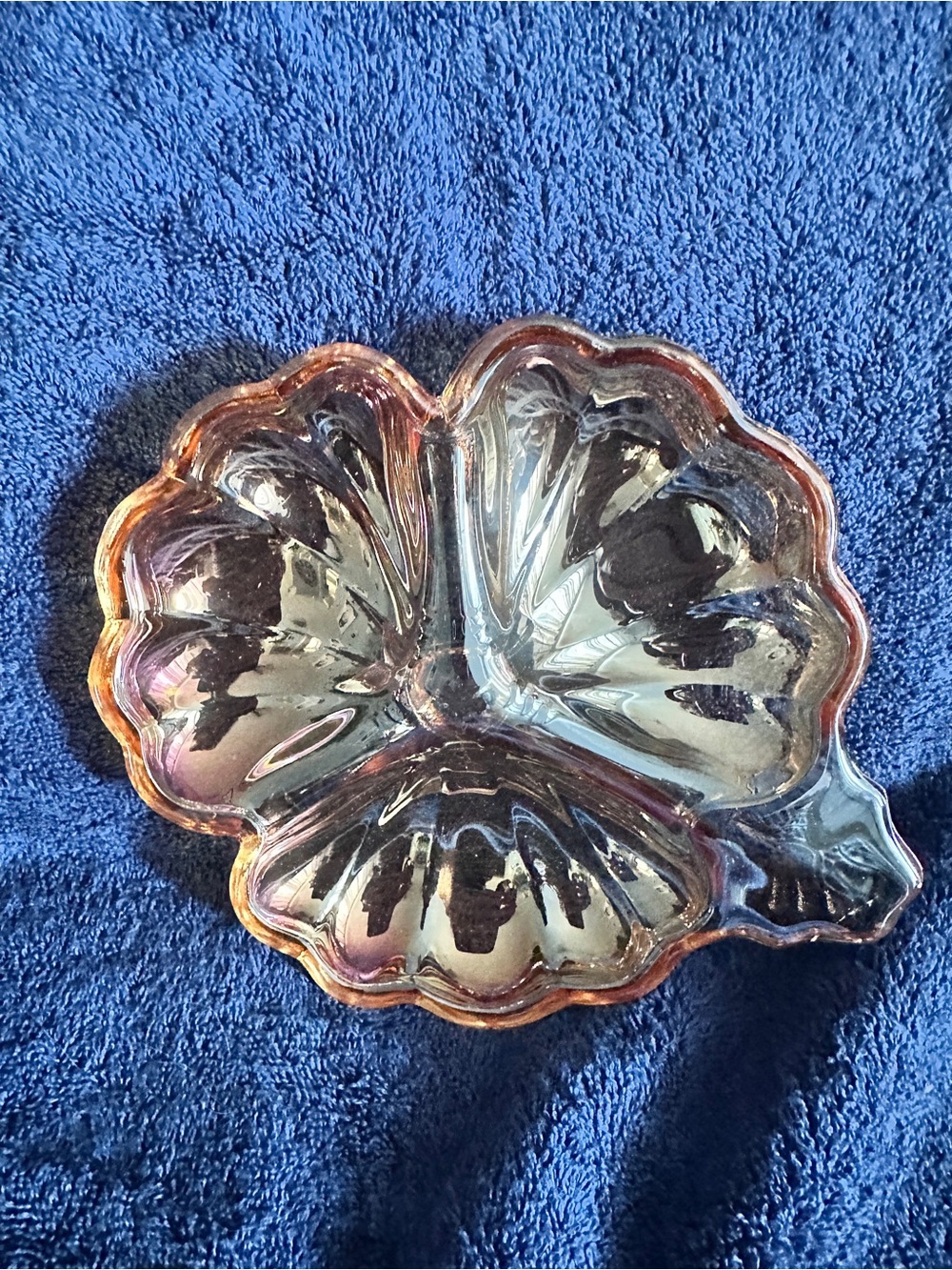 Vintage Jeannette Marigold Carnival Glass 3 leaf clover trinket dish